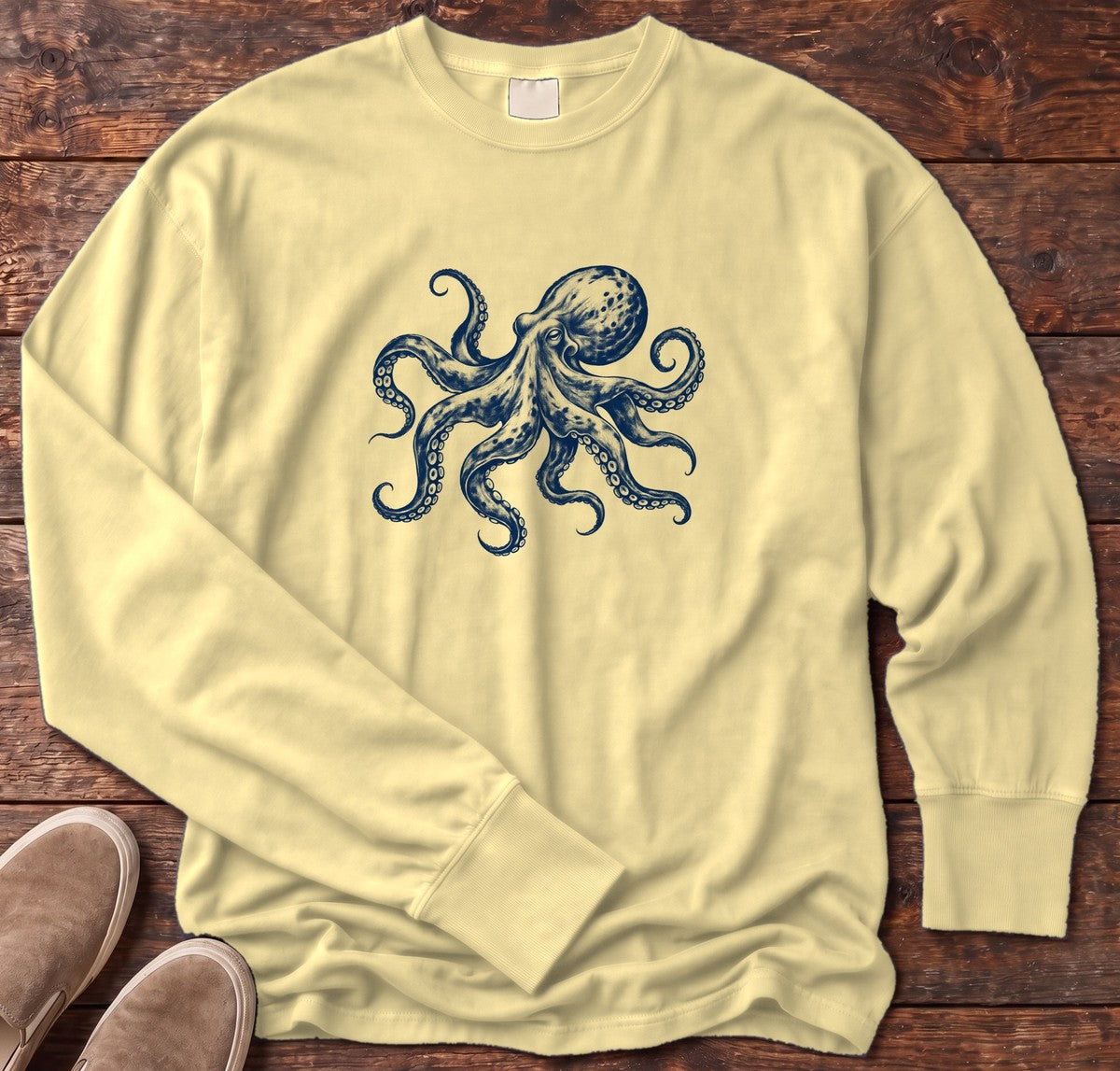 Octopus Long Sleeve Tee in Butter, Salty Paws Comfort Colors long sleeve tee