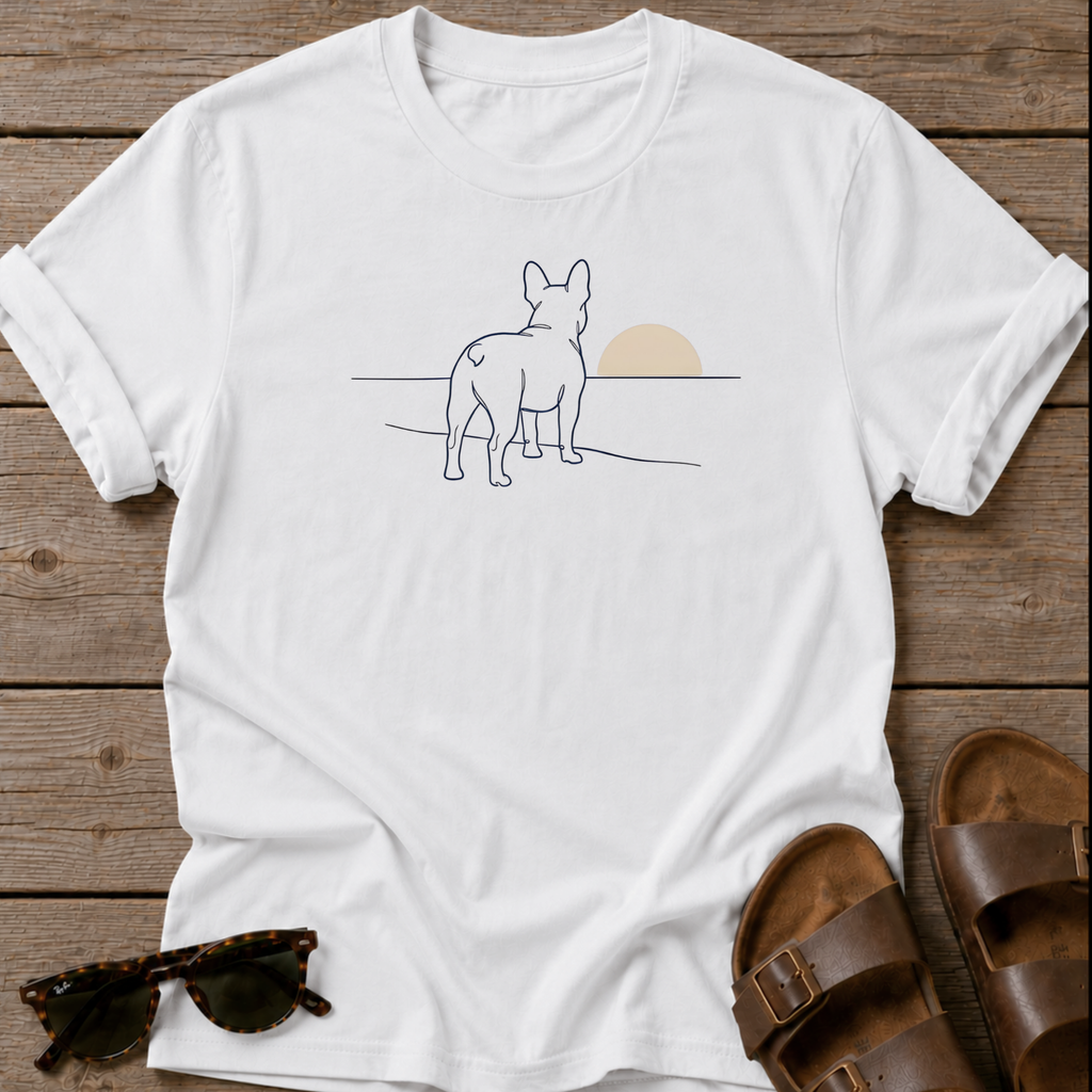 Frenchie Sunset Ocean Beach Dog Bella Canvas Tee