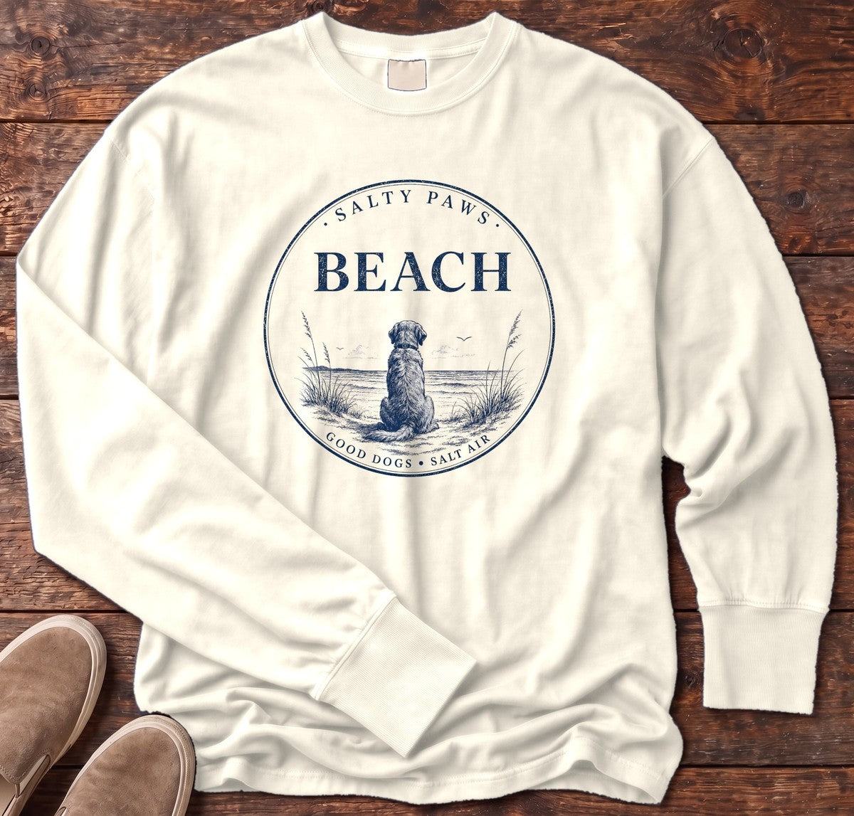 Beach Good Dogs Salt Air Long Sleeve Tee in Ivory, Salty Paws Comfort Colors long sleeve tee