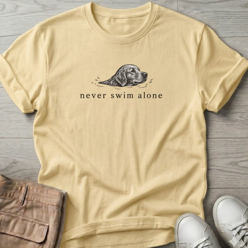Never Swim Alone Golden Dog T-Shirt in Cornsilk