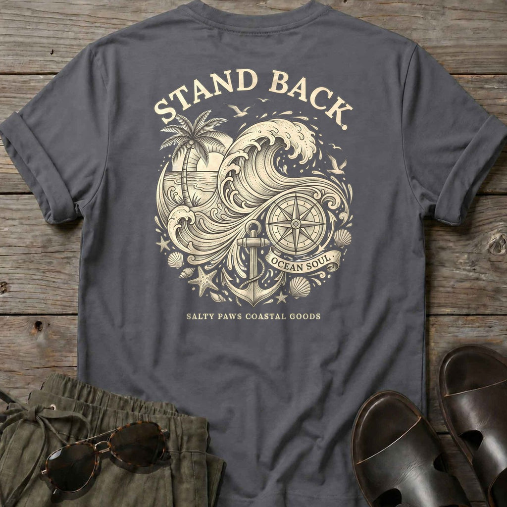 Stand Back Ocean Soul Back Design T-Shirt in Charcoal