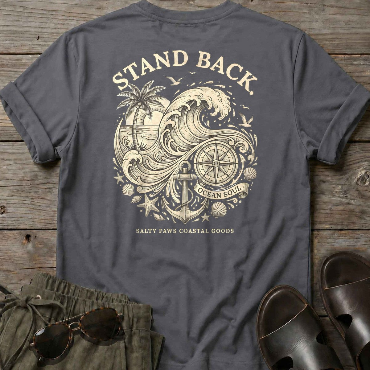 Stand Back Ocean Soul Back Design T-Shirt in Charcoal