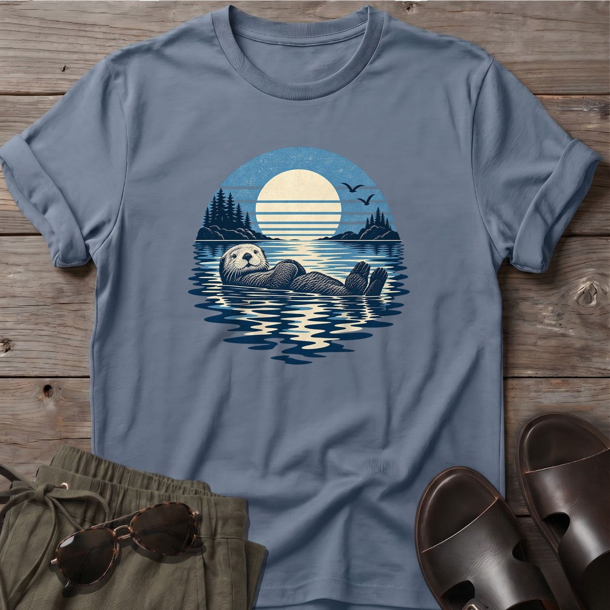Moonlit Sea Otter T-Shirt in Stone Blue