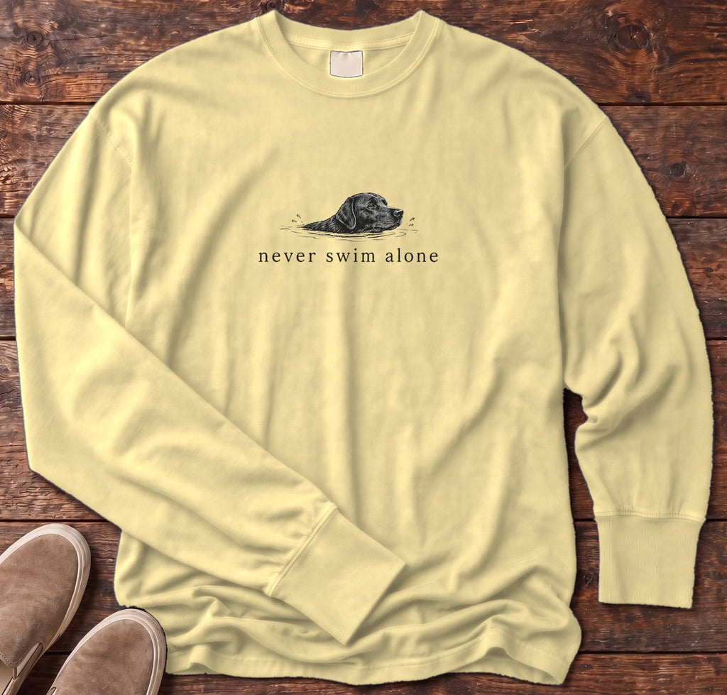 Never Swim Alone Lab Dog Long Sleeve Tee in Butter, Salty Paws Comfort Colors long sleeve tee