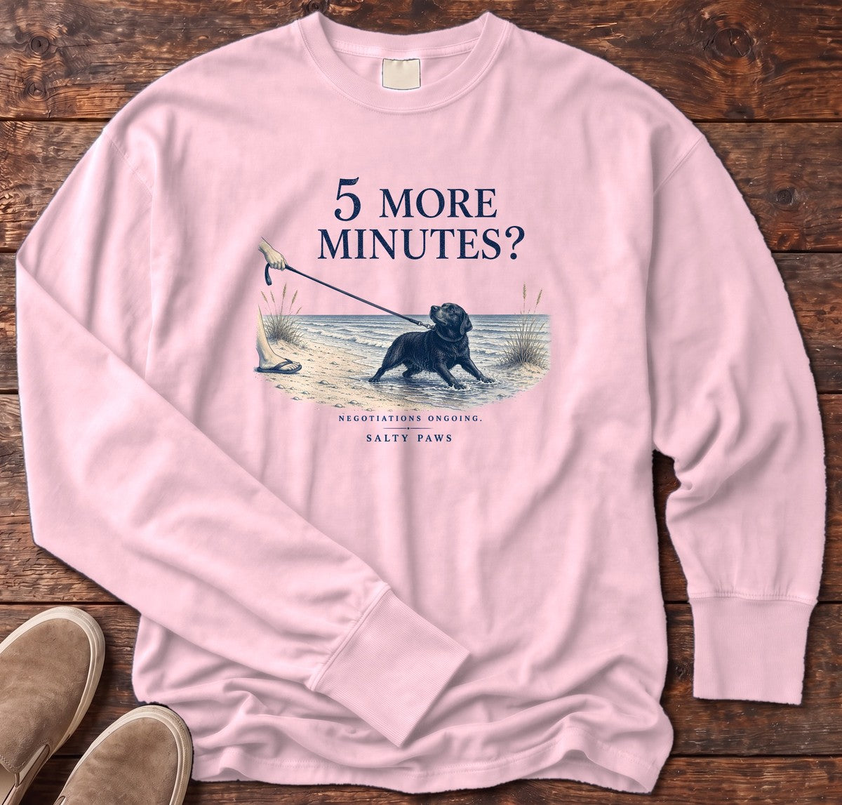 5 More Minutes? Labrador Long Sleeve Tee in Blossom, Salty Paws Comfort Colors long sleeve tee