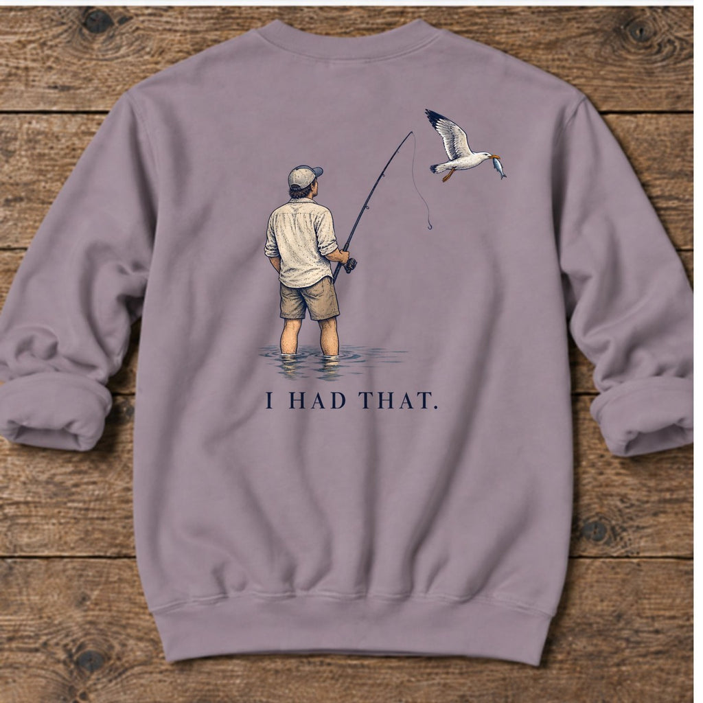 I Had That Seagull Back Design Midweight Sweatshirt in Paragon, Salty Paws Midweight Sweatshirt, back design flat lay