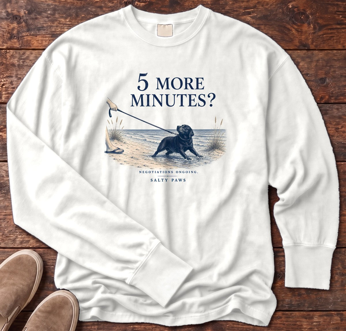5 More Minutes? Labrador Long Sleeve Tee in White, Salty Paws Comfort Colors long sleeve tee