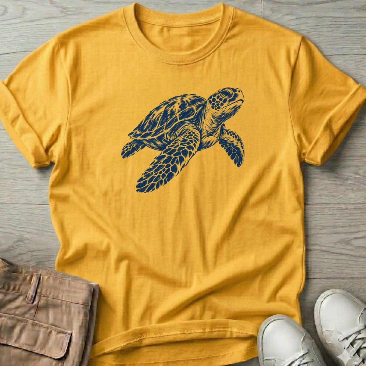 Sea Turtle T-Shirt in Daisy, Salty Paws T-Shirt, front design flat lay