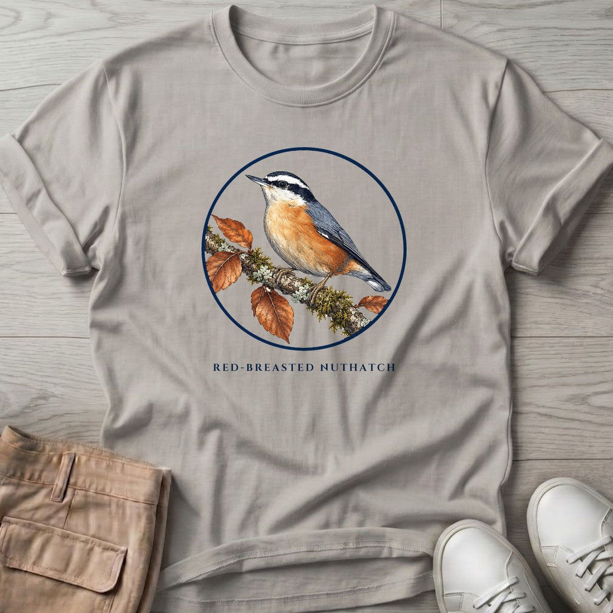 Red-breasted Nuthatch T-Shirt in Ice Grey