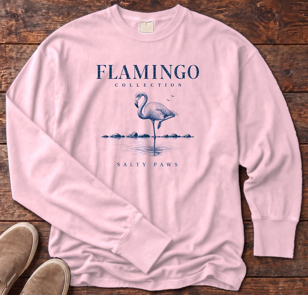 Flamingo Collection Long Sleeve Tee in Blossom, Salty Paws Comfort Colors long sleeve tee