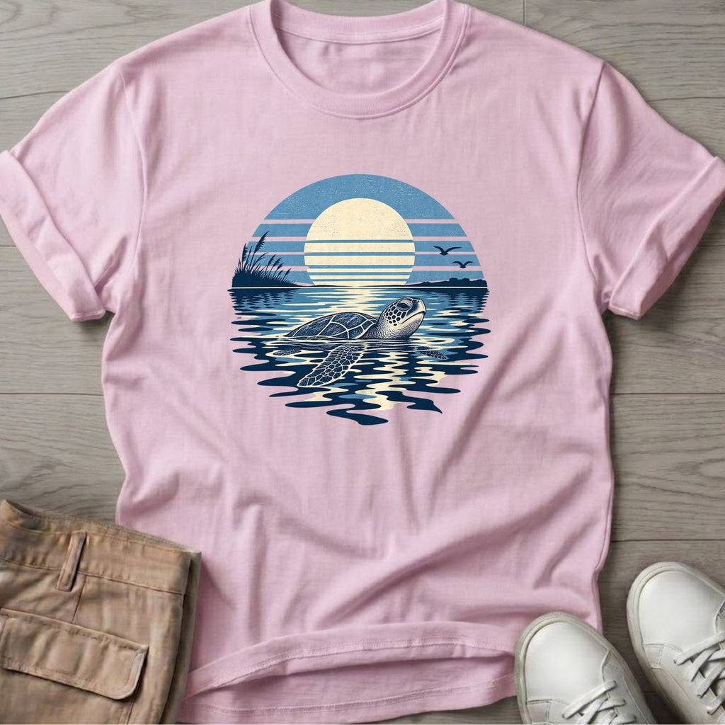Moonlit Sea Turtle T-Shirt in Light Pink