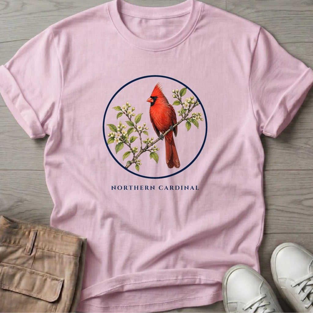 Northern Cardinal T-Shirt in Light Pink