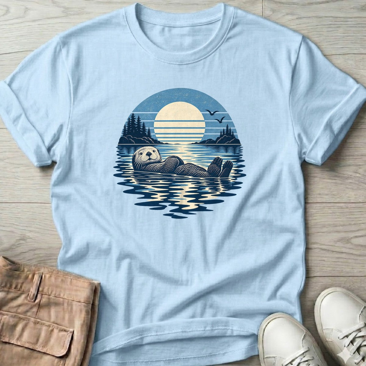 Moonlit Sea Otter T-Shirt in Light Blue