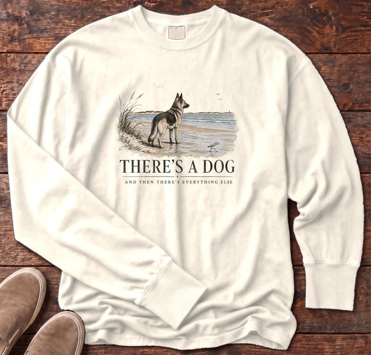 There's a Dog Shepherd Long Sleeve Tee in Ivory, Salty Paws Comfort Colors long sleeve tee
