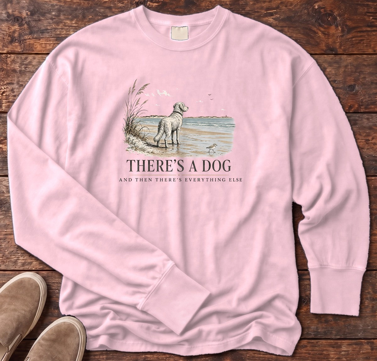 There's a Dog & Everything Else Beach Long Sleeve Tee in Blossom, Salty Paws Comfort Colors long sleeve tee