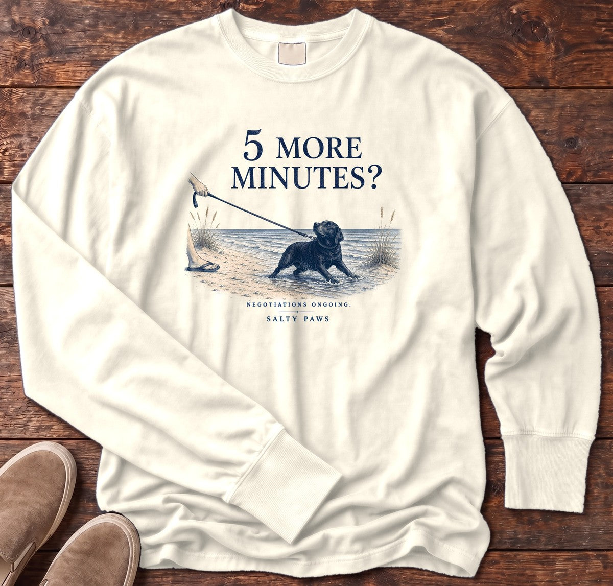 5 More Minutes? Labrador Long Sleeve Tee in Ivory, Salty Paws Comfort Colors long sleeve tee