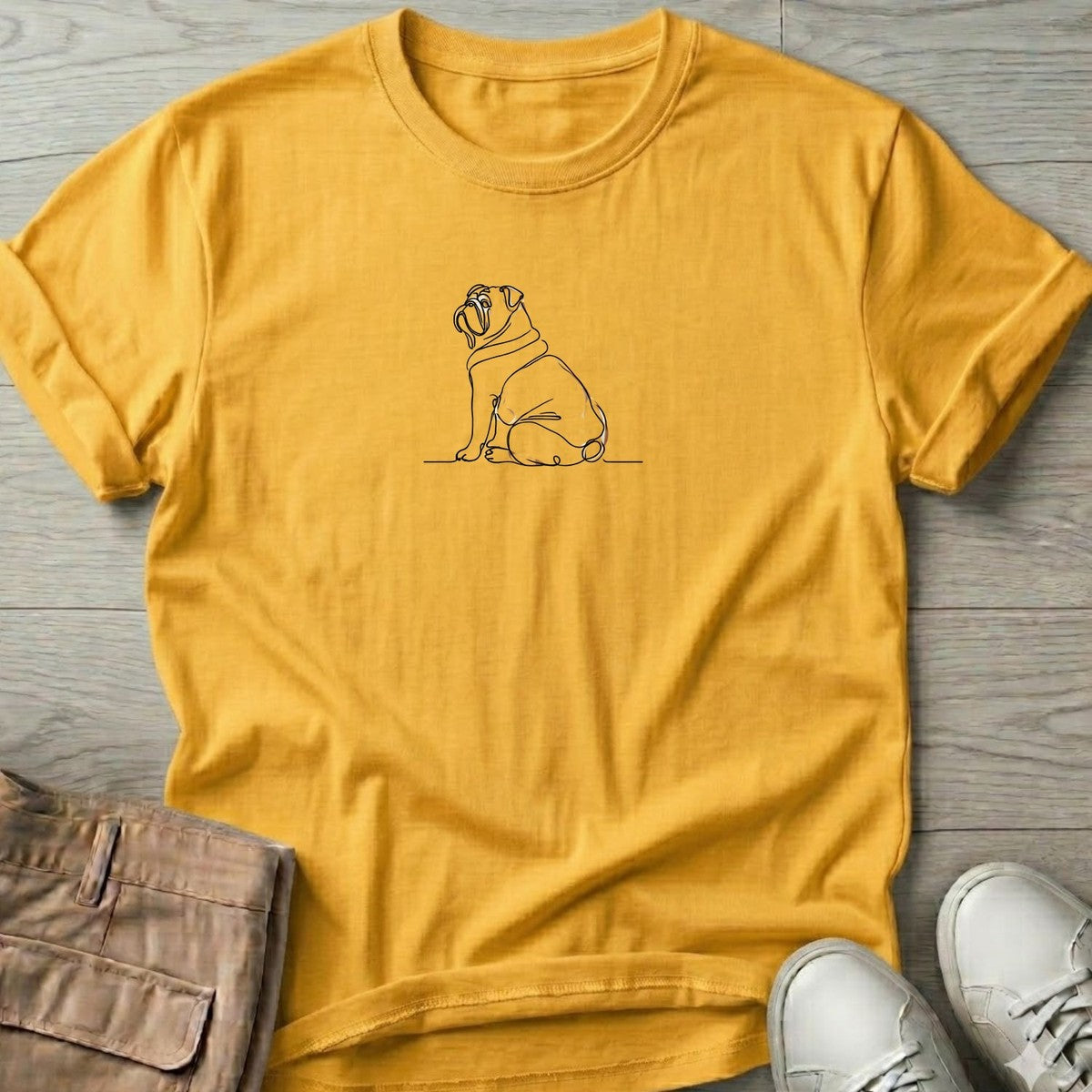 Bulldog Line Drawing T-Shirt in Daisy