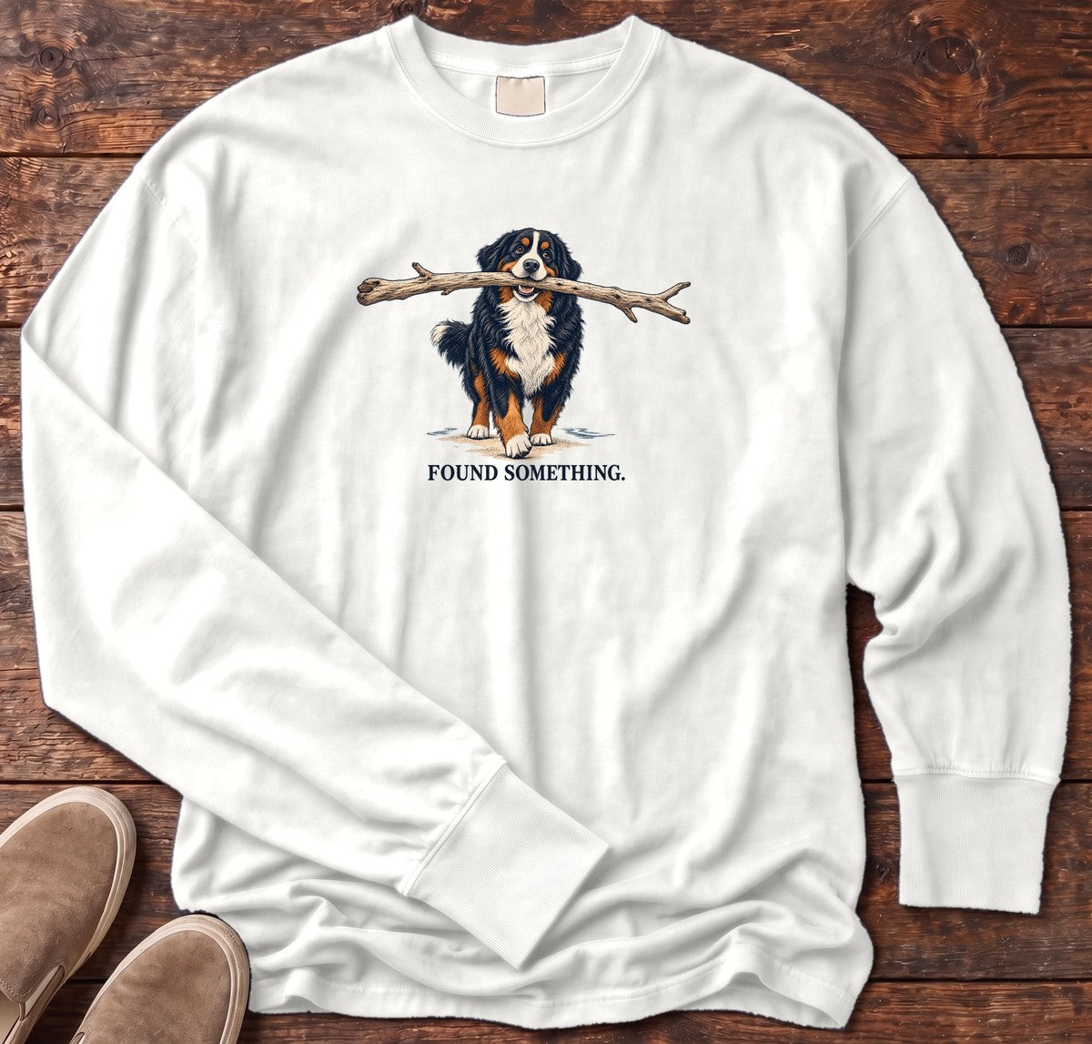 Found Something Bernese Long Sleeve Tee in White, Salty Paws Comfort Colors long sleeve tee