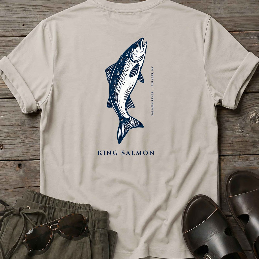 King Salmon Salmon River back design tee in Ice Grey