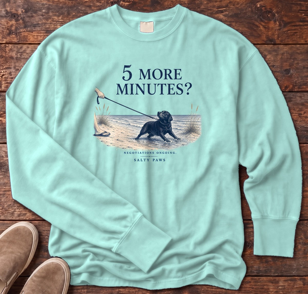 5 More Minutes? Labrador Long Sleeve Tee in Chalky Mint, Salty Paws Comfort Colors long sleeve tee