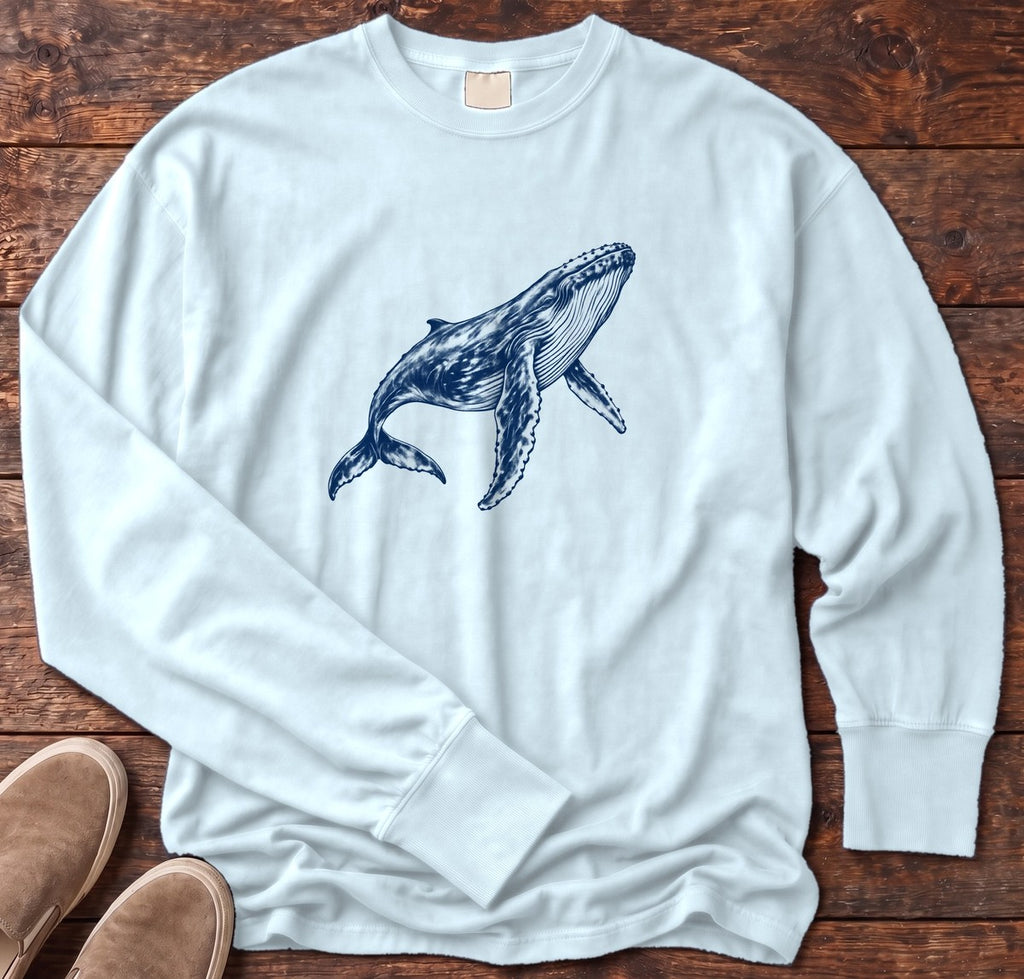 Humpback Whale Long Sleeve Tee in Chambray, Salty Paws Comfort Colors long sleeve tee