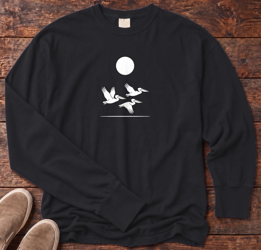 3 Pelicans Long Sleeve Tee in Black, Salty Paws Comfort Colors long sleeve tee