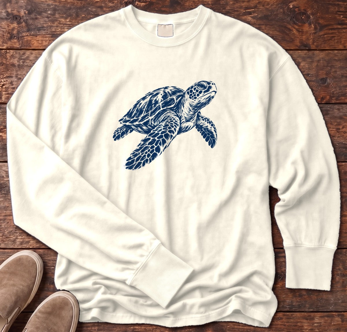 Sea Turtle Long Sleeve Tee in Ivory, Salty Paws Comfort Colors long sleeve tee