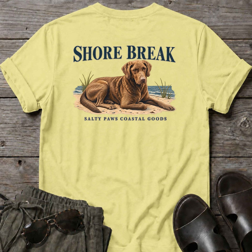 Shore Break Chesapeake Bay Retriever Back Design T-Shirt in Cornsilk, Salty Paws coastal t-shirt