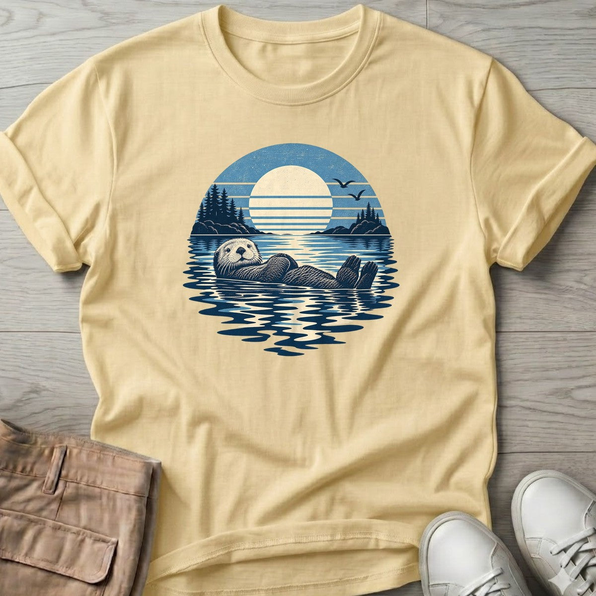 Moonlit Sea Otter T-Shirt in Cornsilk