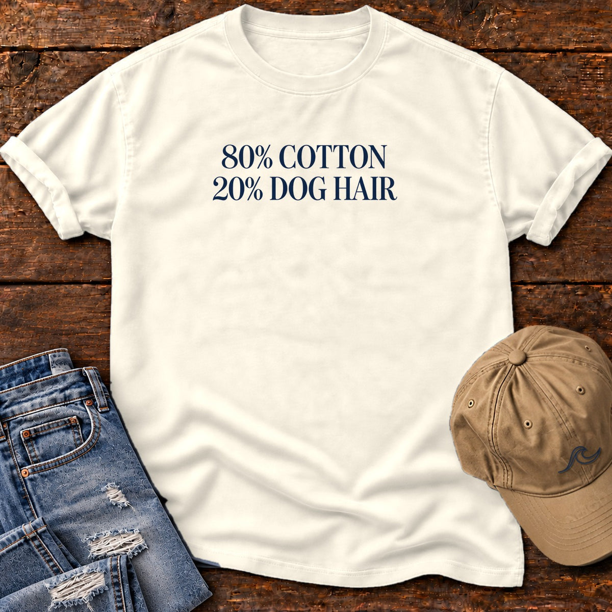 80% Cotton 20% Dog Hair T-Shirt in Ivory, Salty Paws Comfort Colors T-Shirt, front design flat lay