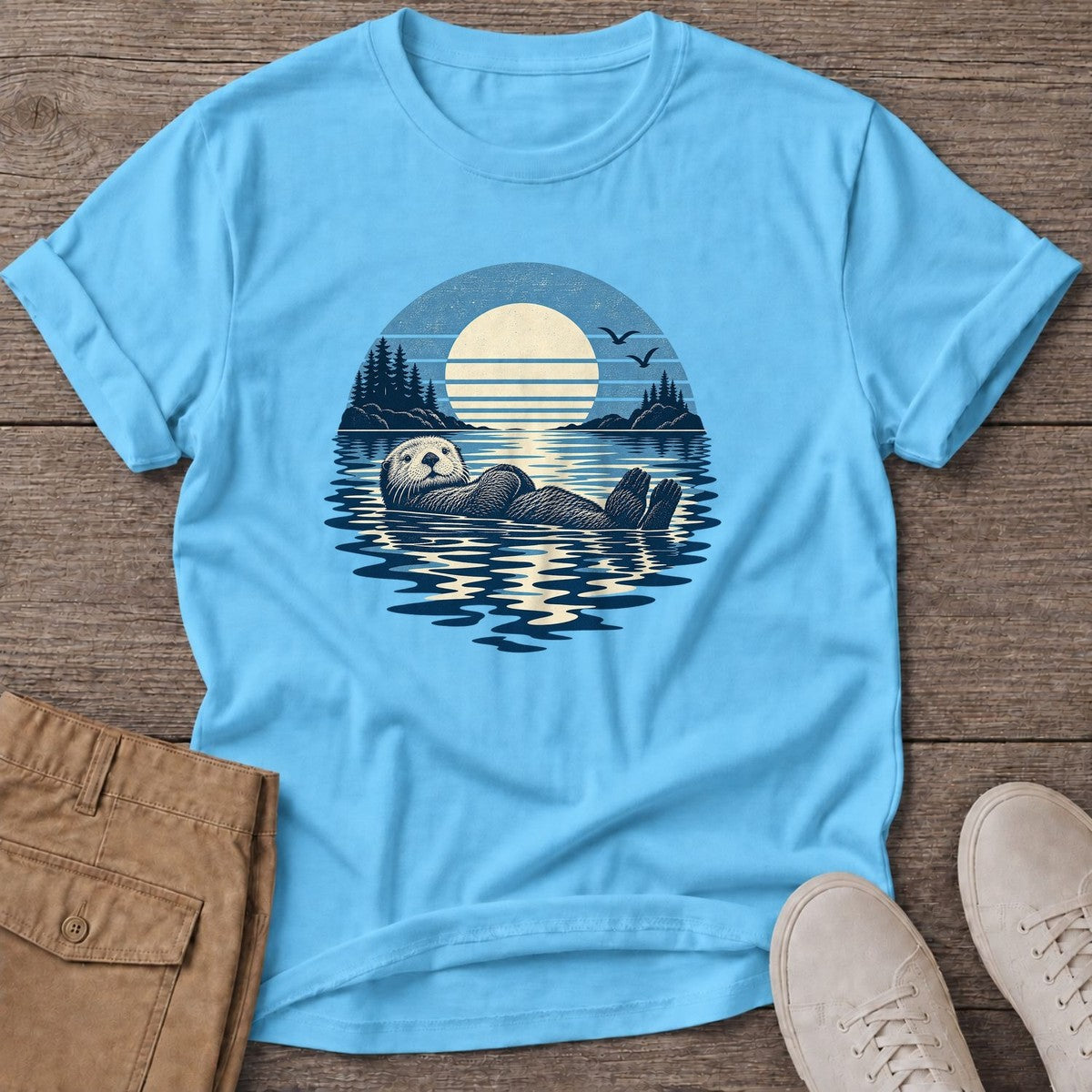 Moonlit Sea Otter T-Shirt in Sky