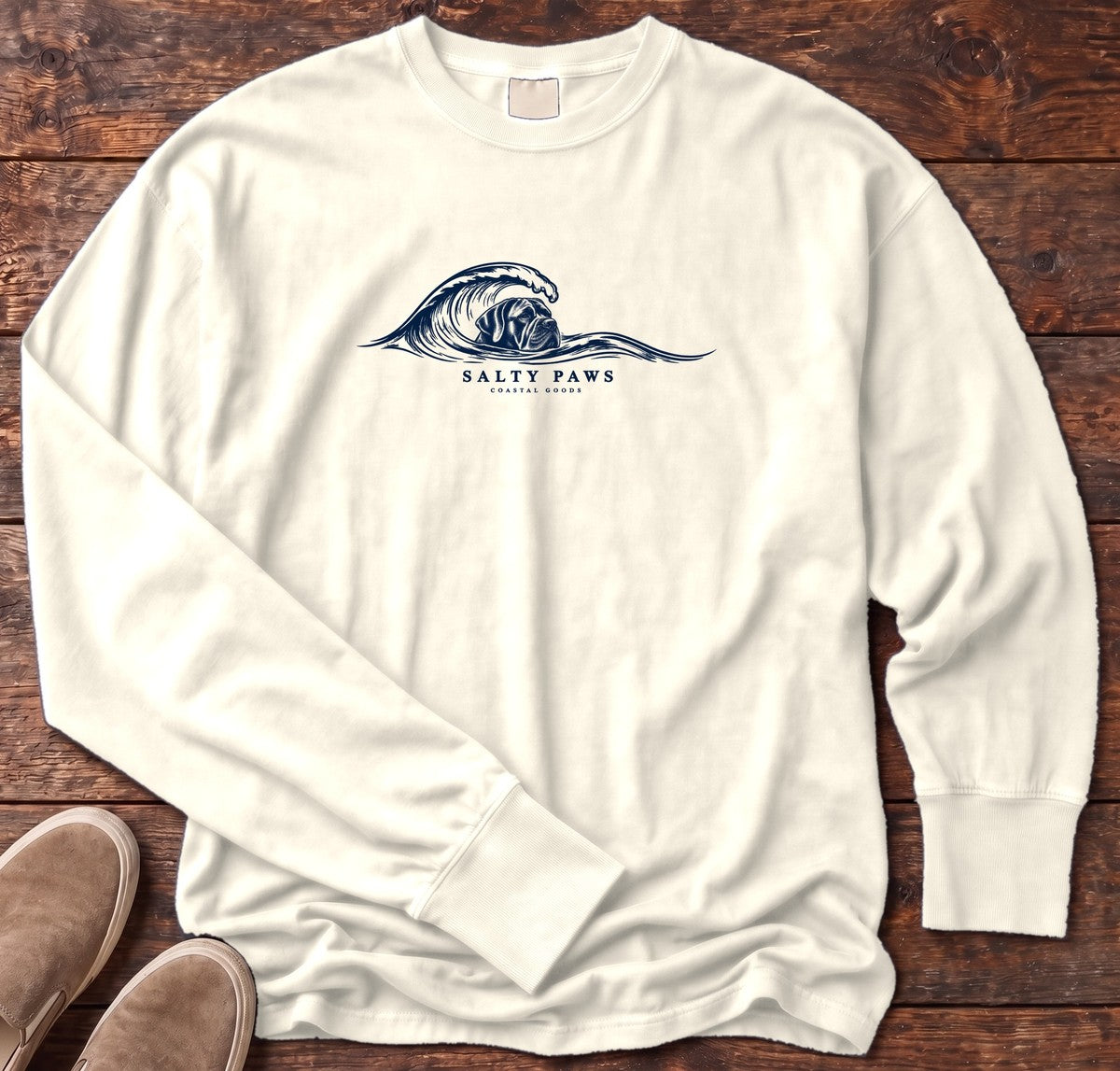 Cane Corso Wave Long Sleeve Tee in Ivory, Salty Paws Comfort Colors long sleeve tee