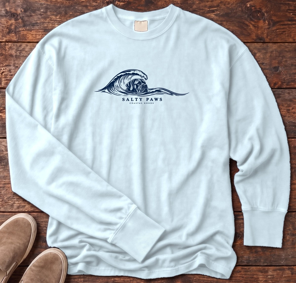 Cane Corso Wave Long Sleeve Tee in Chambray, Salty Paws Comfort Colors long sleeve tee
