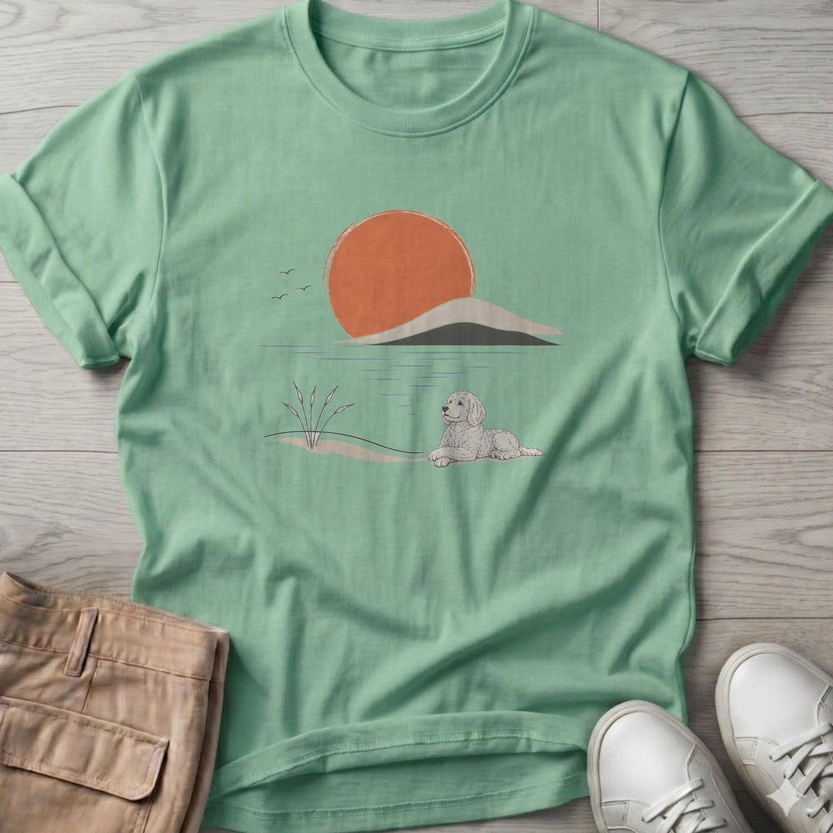 Sunset Doodle T-Shirt in Mint Green