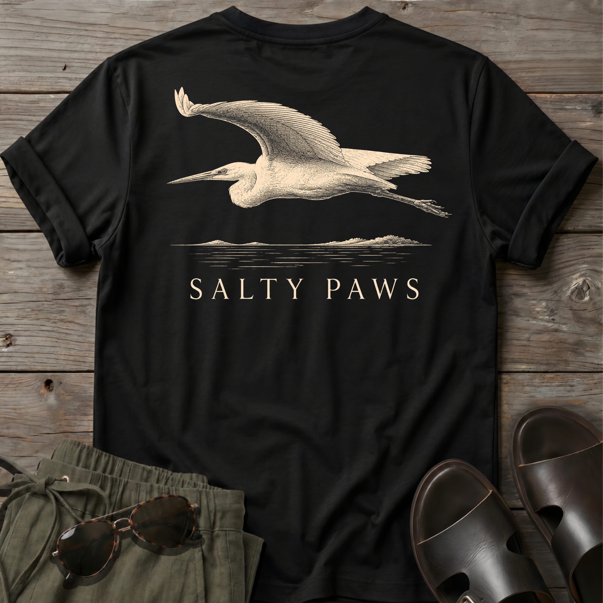 Egret in Flight 2 BACK DESIGN T-Shirt — Art Tee