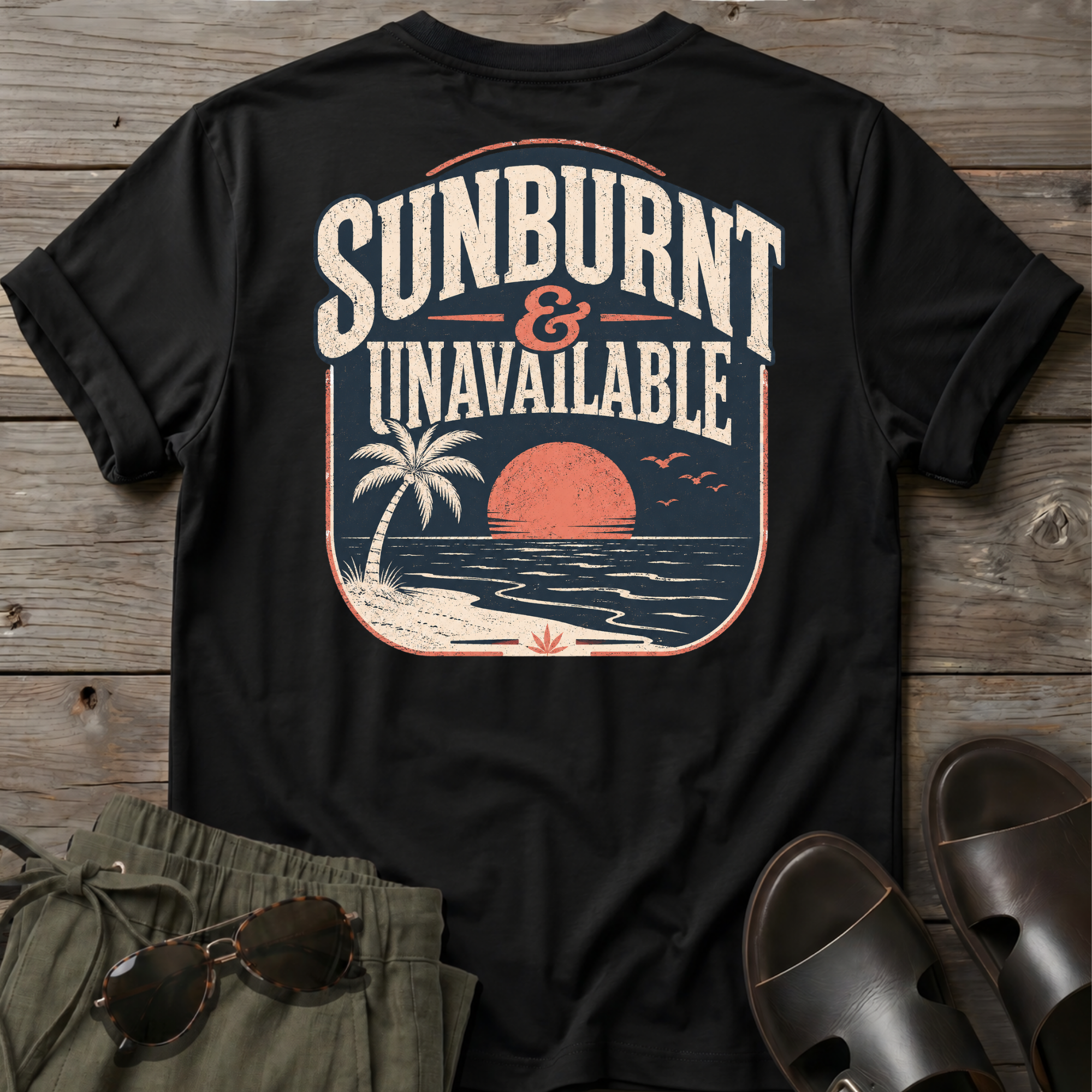 Sunburnt and Unavailable BACK DESIGN T-Shirt — Art Tee