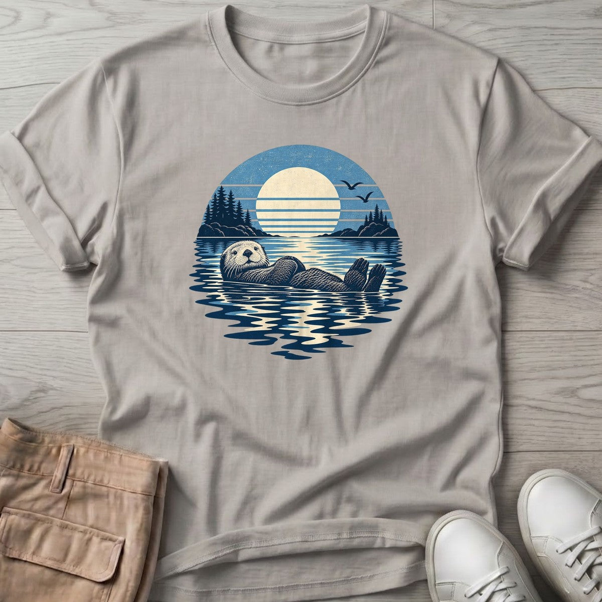 Moonlit Sea Otter T-Shirt in Ice Grey