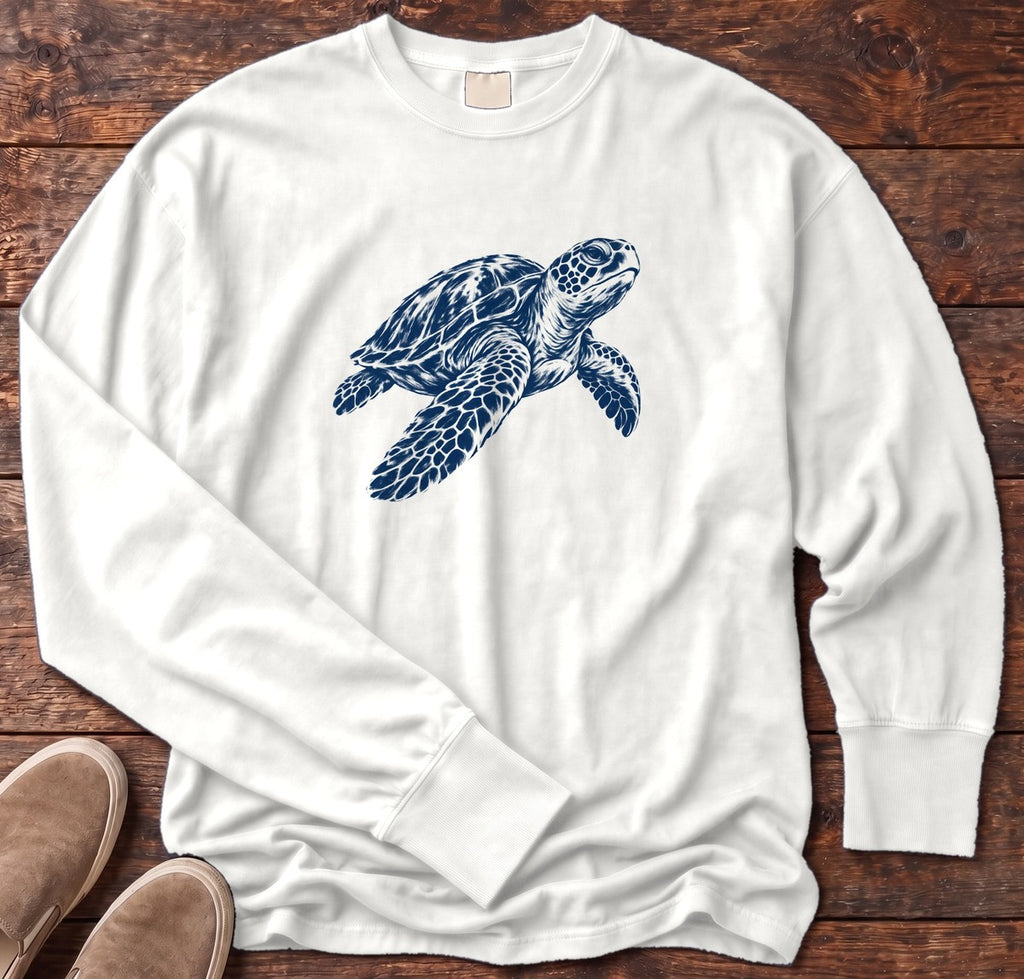 Sea Turtle Long Sleeve Tee in White, Salty Paws Comfort Colors long sleeve tee