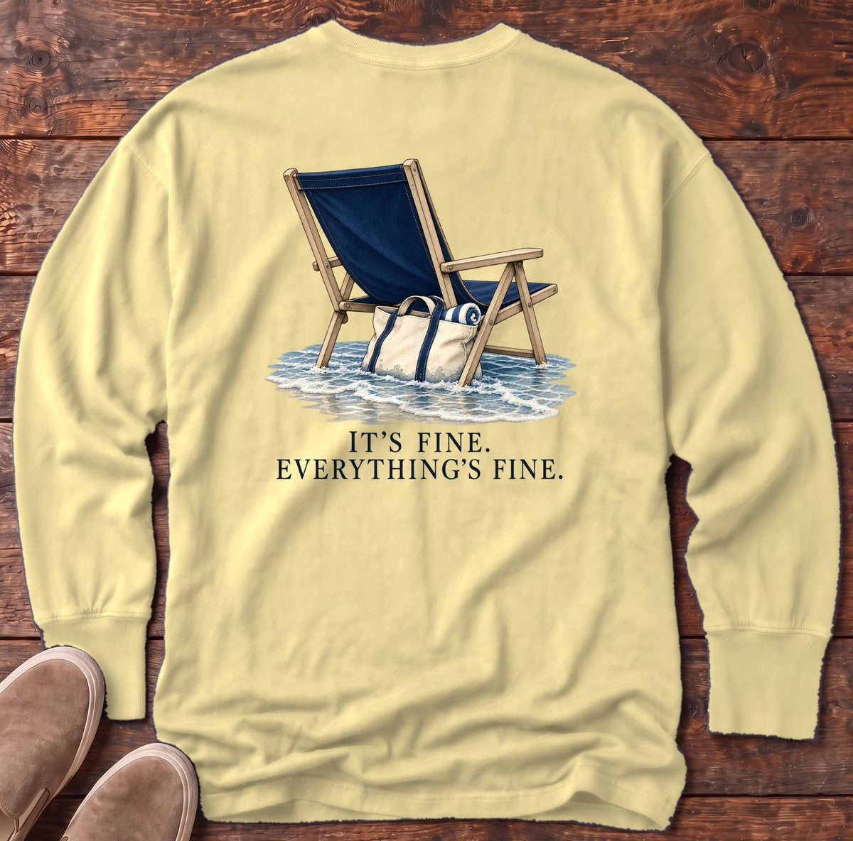 Everything's Fine Beach Chair Back Design Long Sleeve Tee in Butter, Salty Paws Comfort Colors long sleeve tee