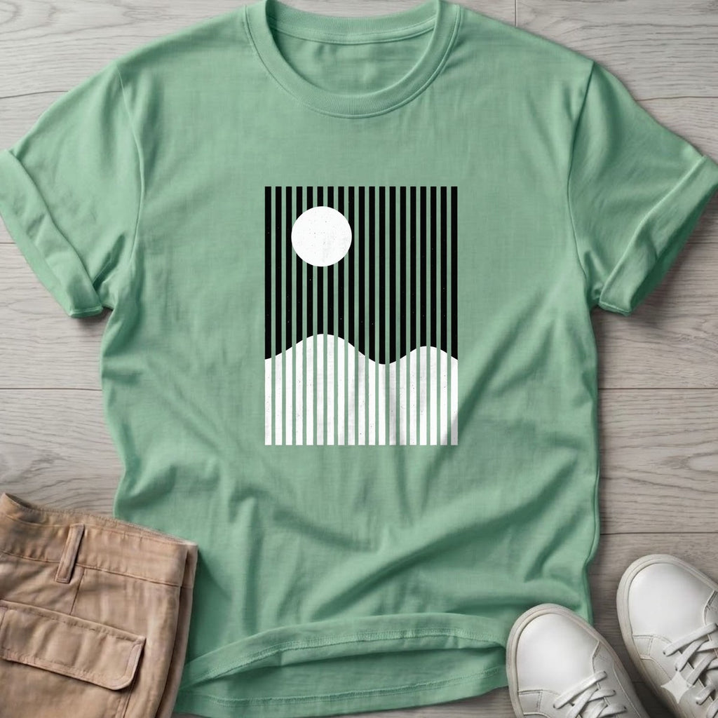 Ocean Sun Stripes T-Shirt in Mint Green, Salty Paws T-Shirt, front design flat lay