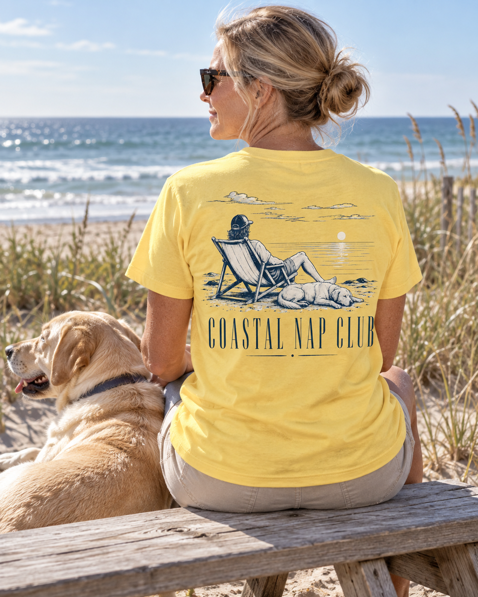 Coastal Nap Club tee in Daisy, worn