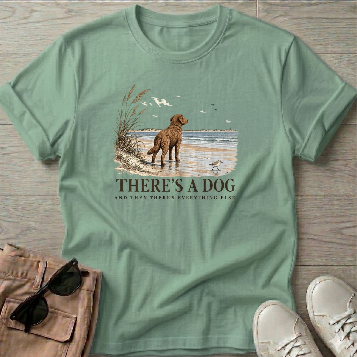 There's a Dog Chesapeake Bay Retriever T-Shirt in Sage, Salty Paws coastal t-shirt