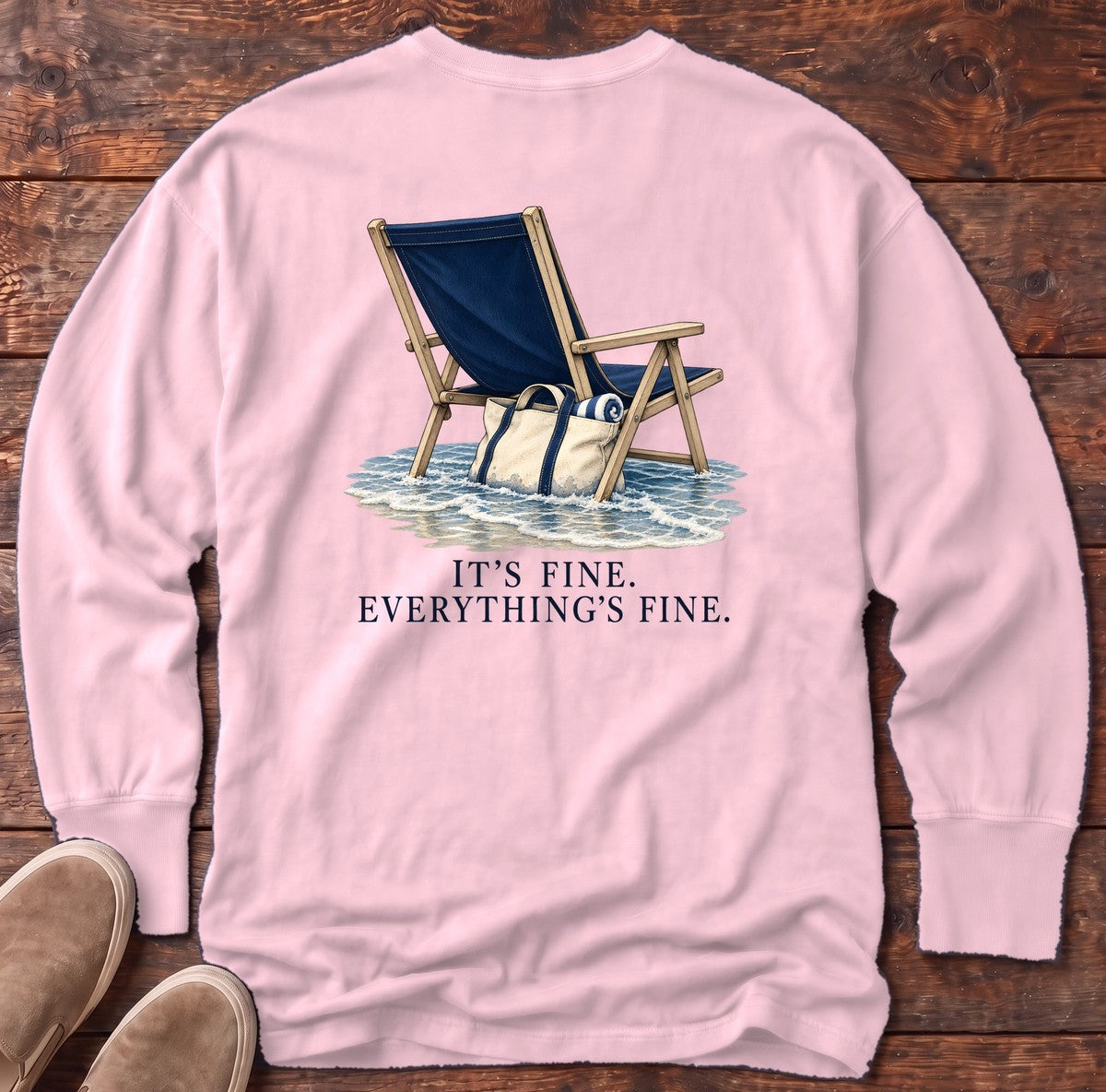 Everything's Fine Beach Chair Back Design Long Sleeve Tee in Blossom, Salty Paws Comfort Colors long sleeve tee