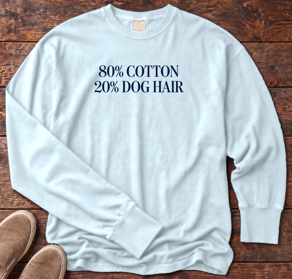 80% Cotton 20% Dog Hair Long Sleeve Tee in Chambray, Salty Paws Comfort Colors Long Sleeve Tee, front design flat lay
