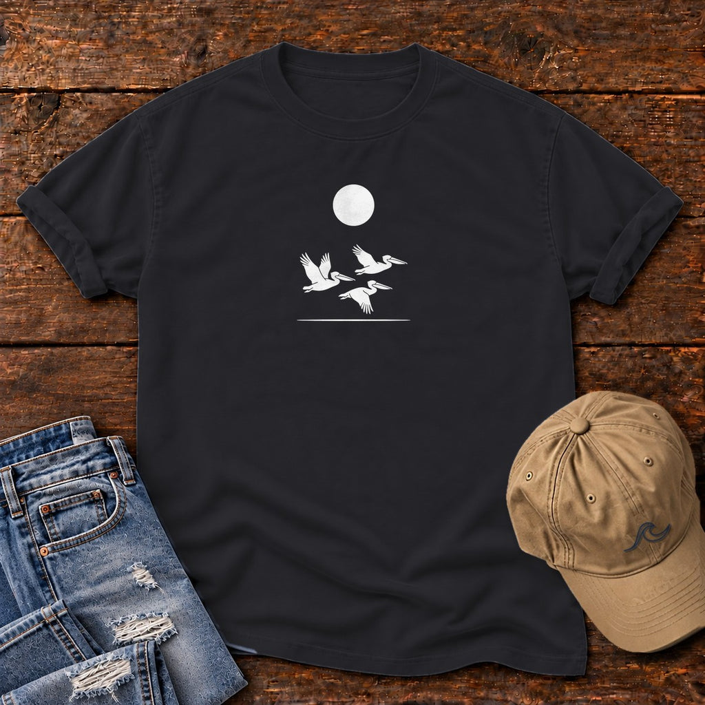 3 Pelicans Comfort Colors T-Shirt in Black, front design flat lay