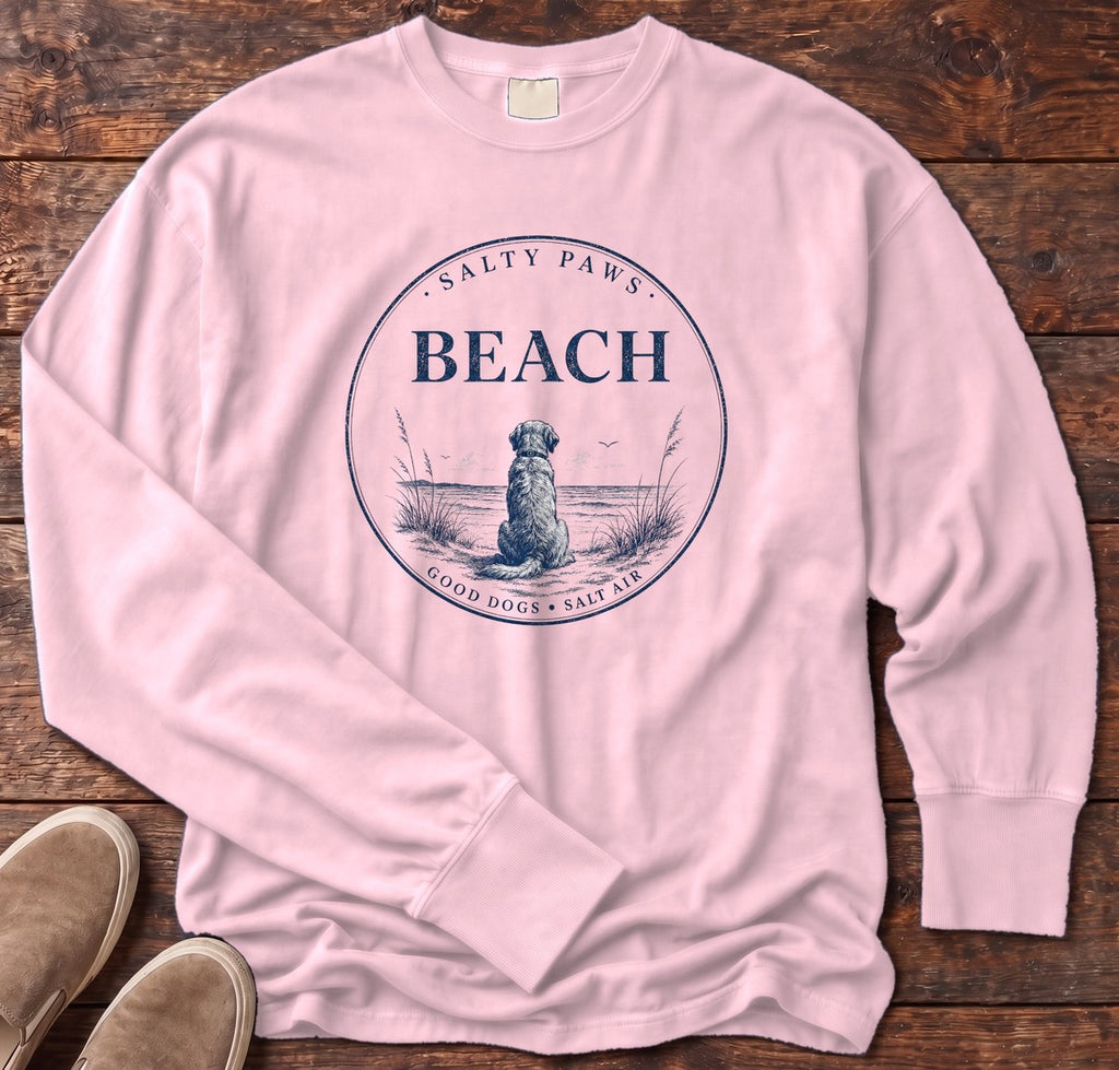 Beach Good Dogs Salt Air Long Sleeve Tee in Blossom, Salty Paws Comfort Colors long sleeve tee