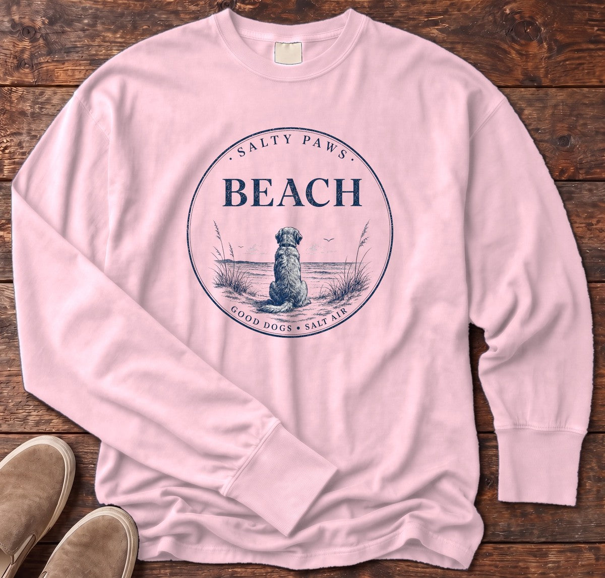 Beach Good Dogs Salt Air Long Sleeve Tee in Blossom, Salty Paws Comfort Colors long sleeve tee
