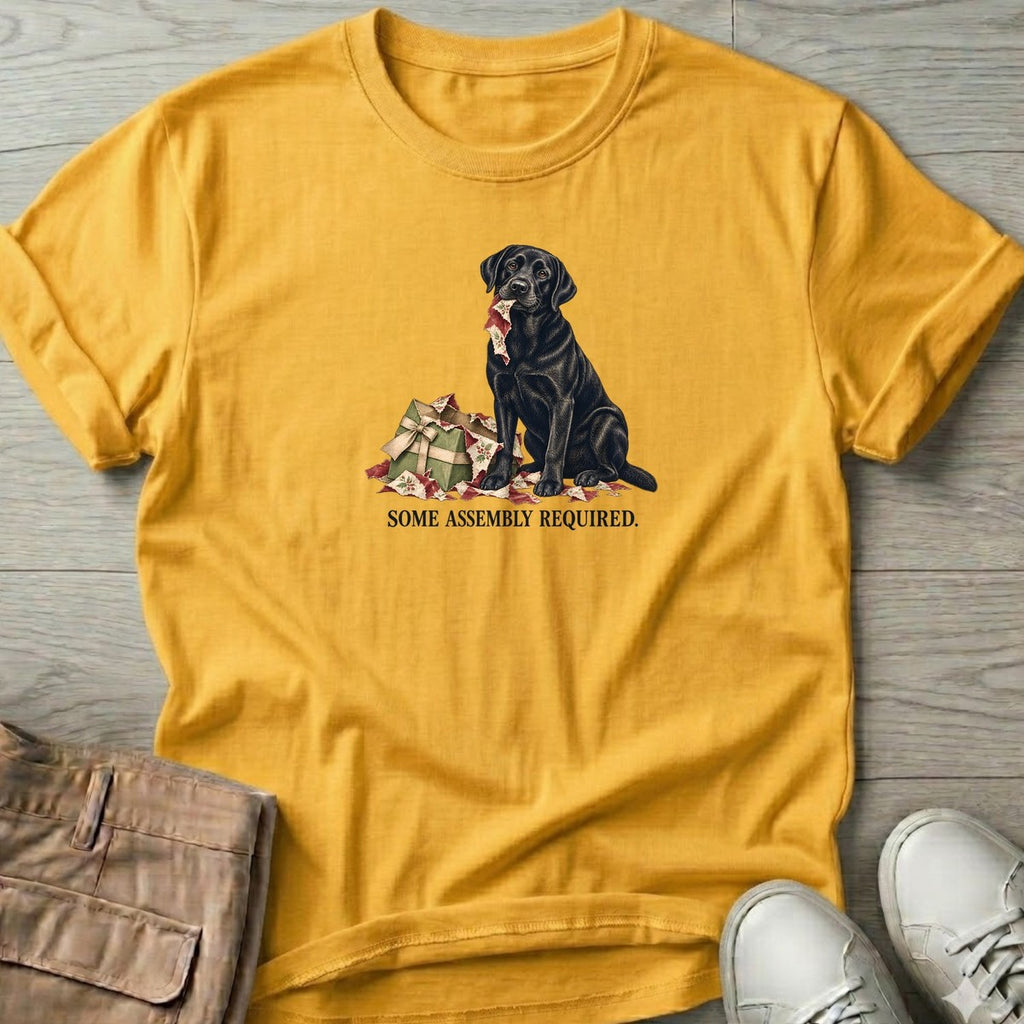 Some Assembly Required Black Lab T-Shirt in Daisy, Salty Paws T-Shirt, front design flat lay