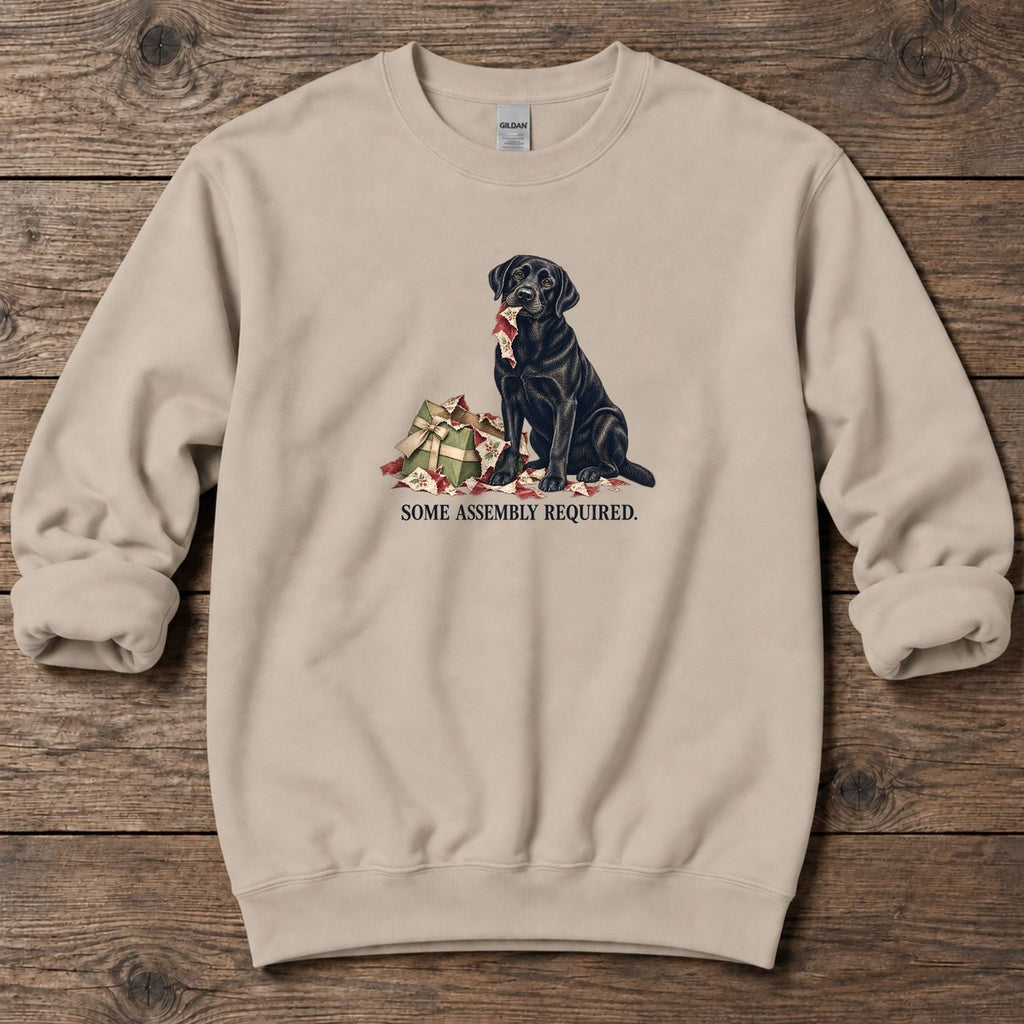 Some Assembly Required Black Lab Midweight Sweatshirt in Sand, Salty Paws Midweight Sweatshirt, front design flat lay