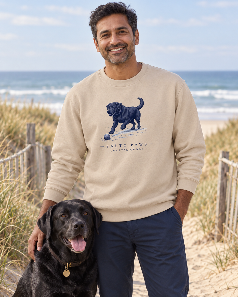 Black Lab Ball Midweight Sweatshirt in Sand, worn